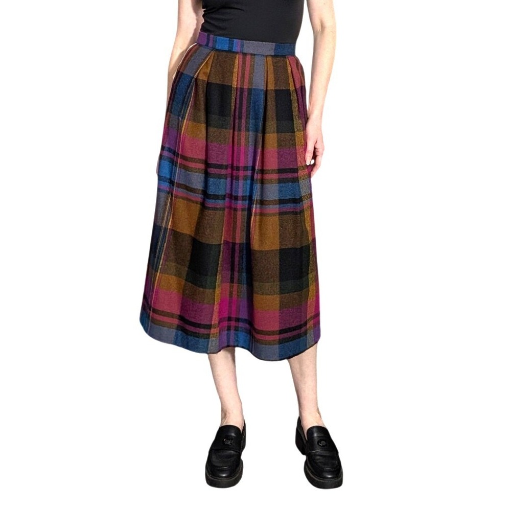 Vintage JCPenney Fashions Plaid‎ Midi Skirt Wool Blend Pleated Deadstock Size 12